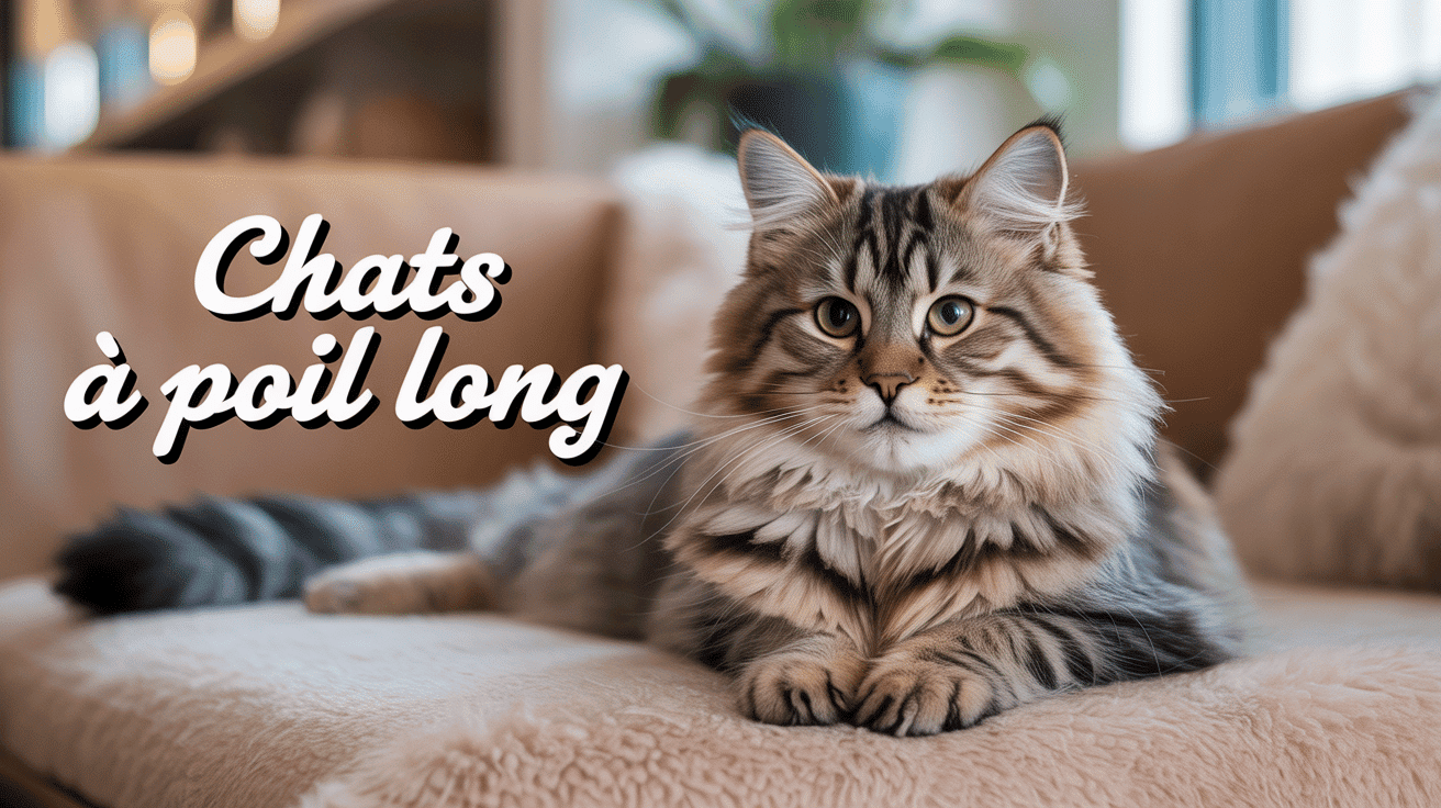 Chat à poil long sur coussin dans salon