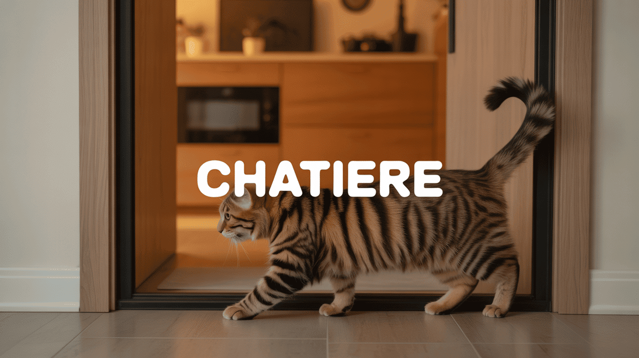 Chat passant par une chatière moderne