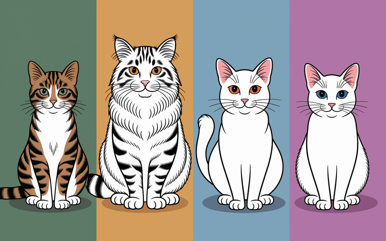 Illustration de différentes races de chats à long poil