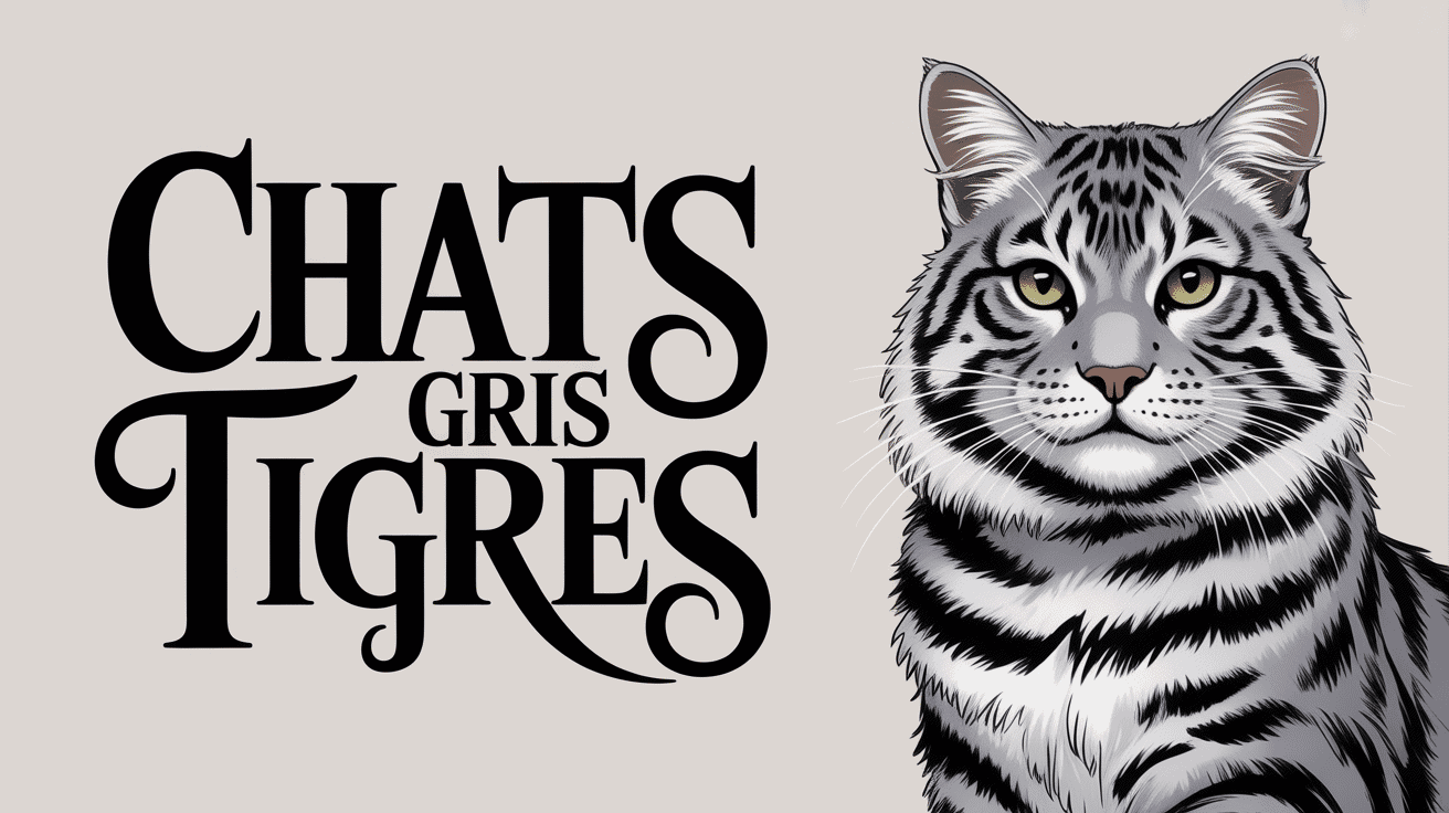 Chat gris tigré gros plan avec marque M et yeux verts