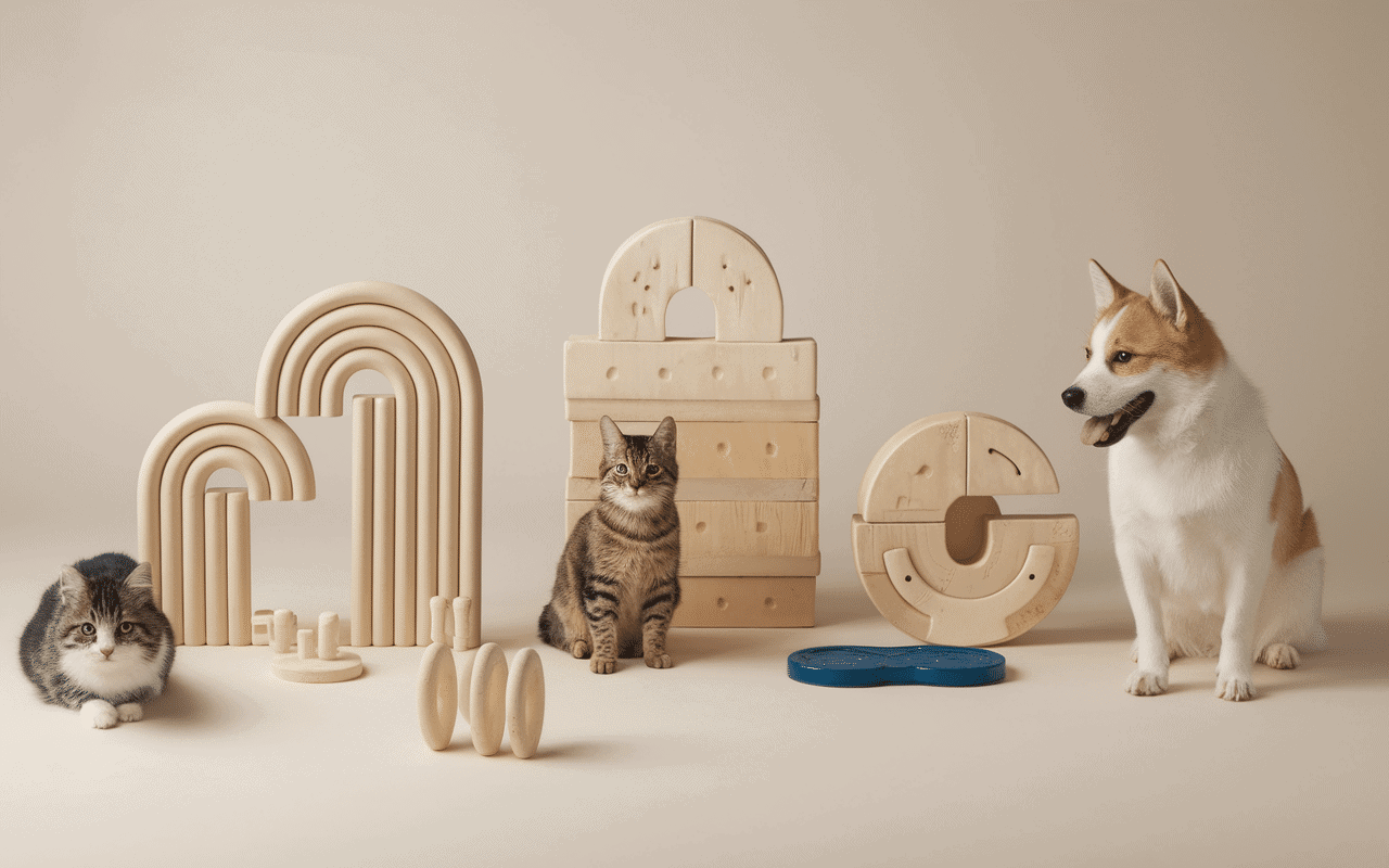 Différents modèles de gamelles anti glouton sur surface neutre