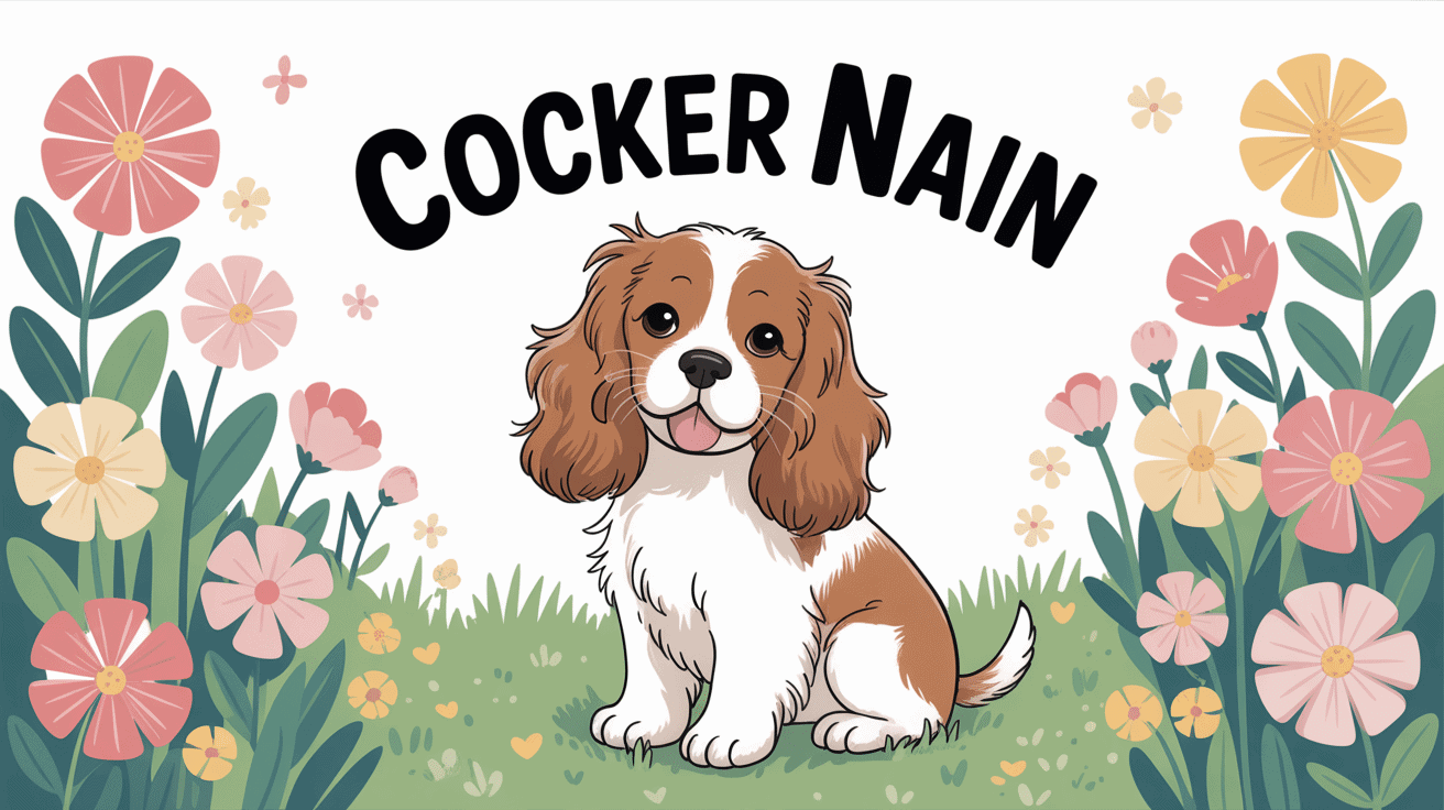 cocker nain dans un jardin fleuri