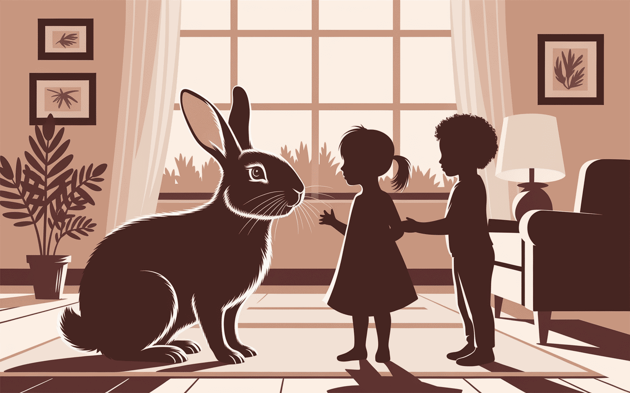 Lapin nain bélier avec enfants