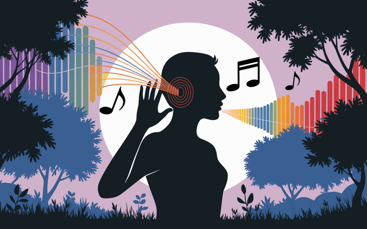 Silhouette écoutant le chant du pinson des arbres