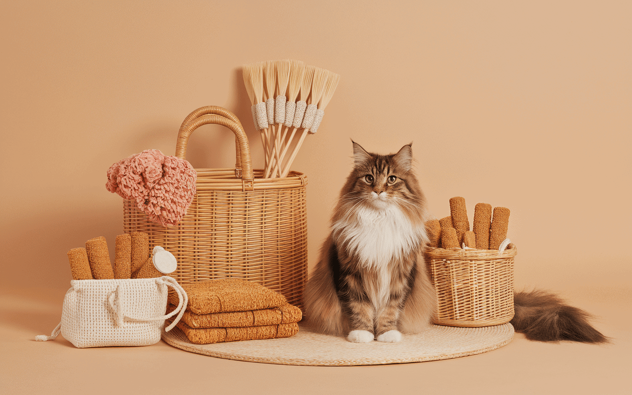 Scène d'entretien d'un chat poilu