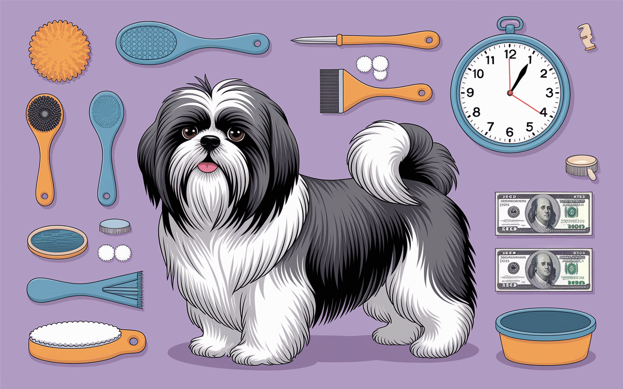 Shih tzu toiletté demi emmêlé et outils