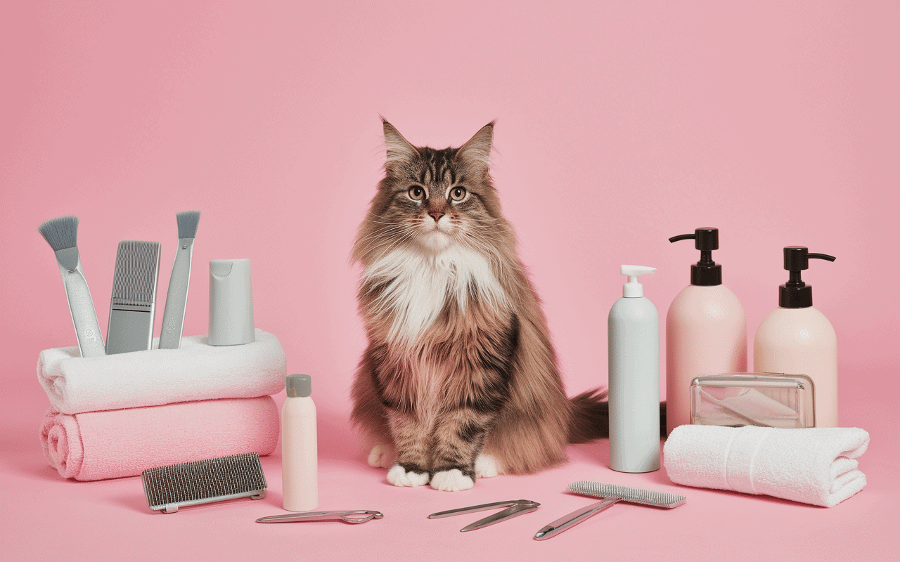 Scène d'entretien pour chat à long poil