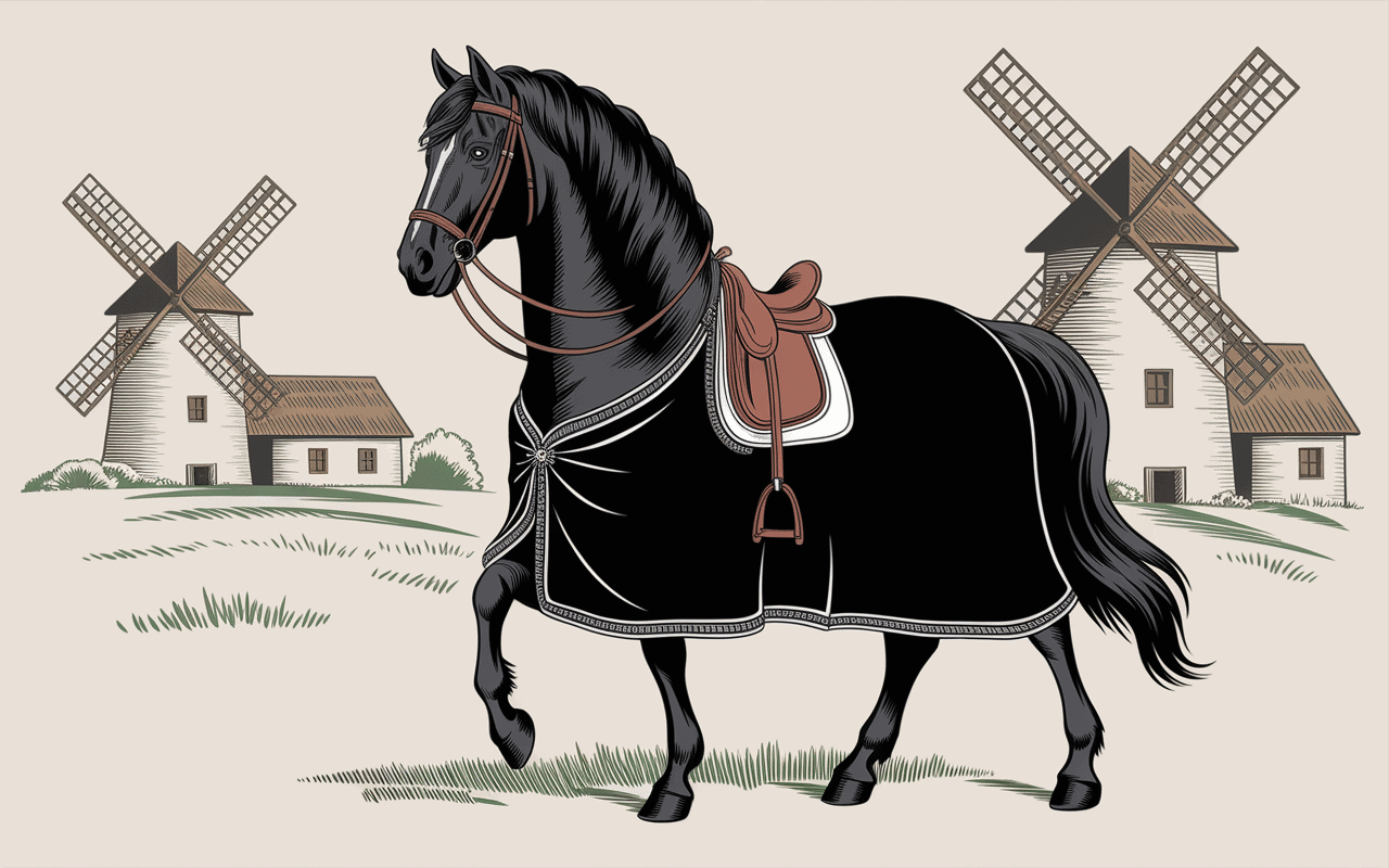 Portrait cheval frison caractéristique