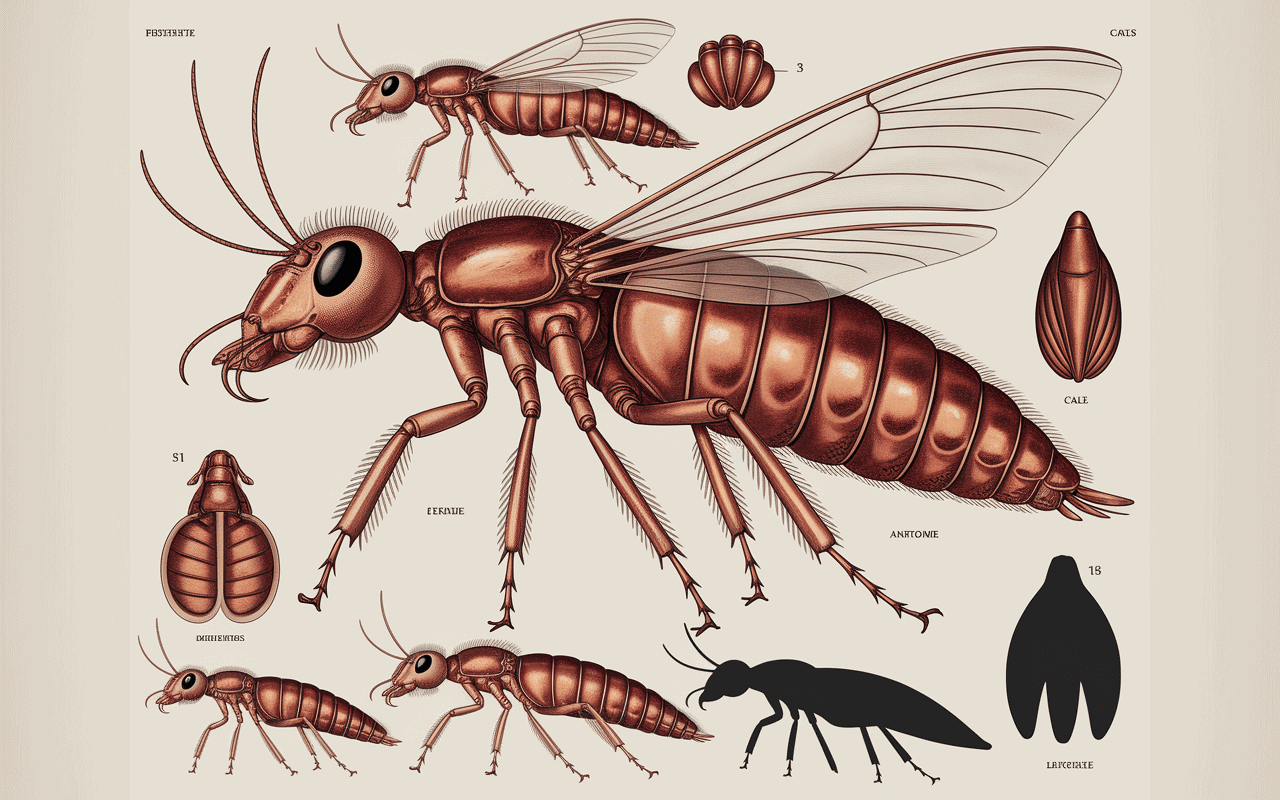 Illustration scientifique fourmi de feu et castes