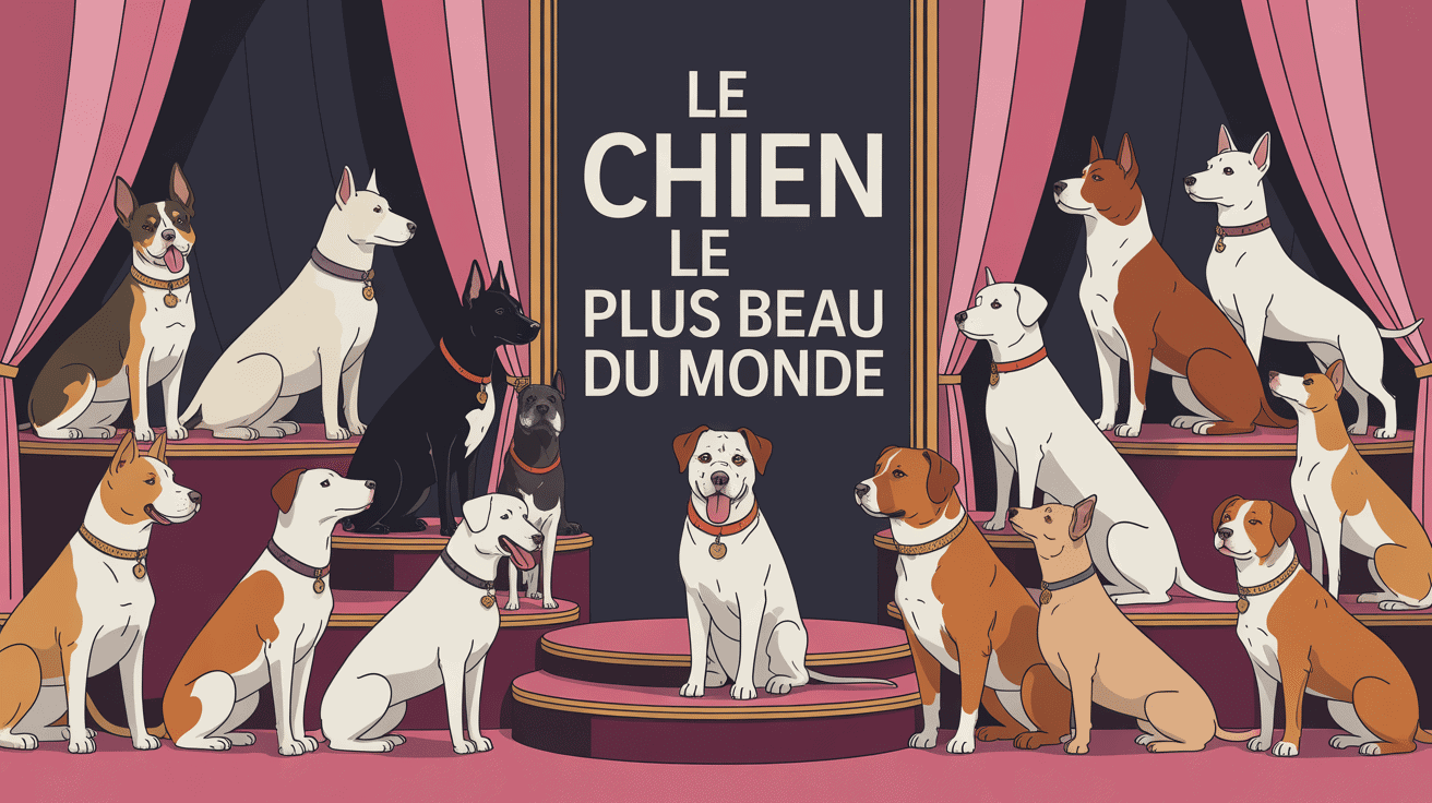 Collection de chiens élégants sur podiums dorés