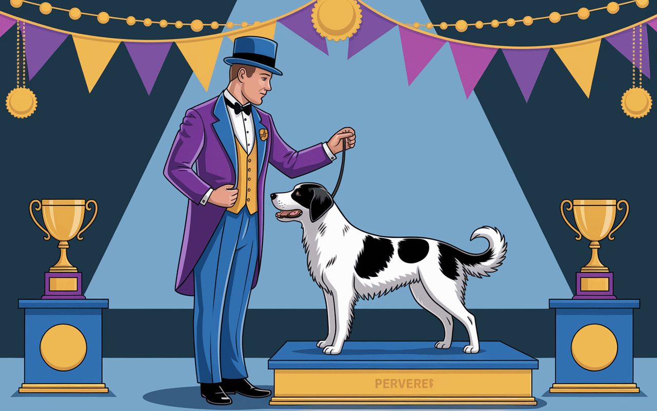 Scène de concours canin avec juge expert et chiens