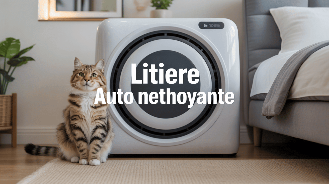 Litière auto nettoyante avec chat tigré