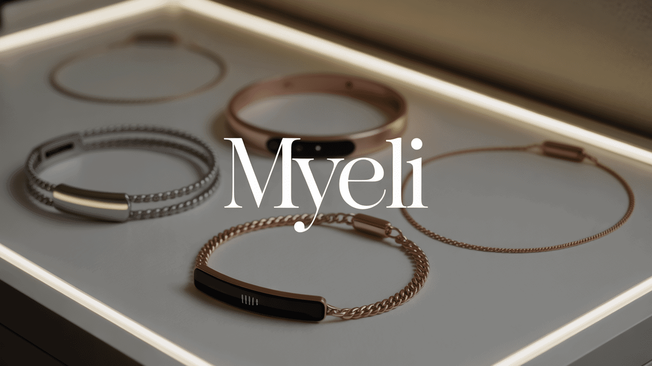 Bijoux connectés Myeli modernes sur fond blanc