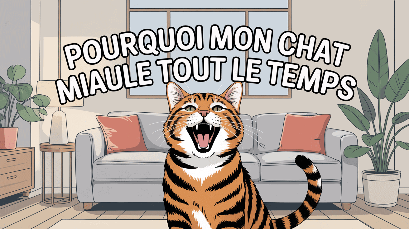 Chat tigré miaulant dans salon moderne