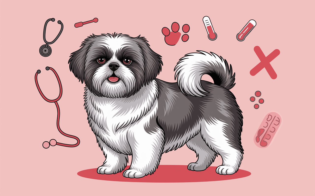 Shih tzu problèmes santé avec symboles médicaux