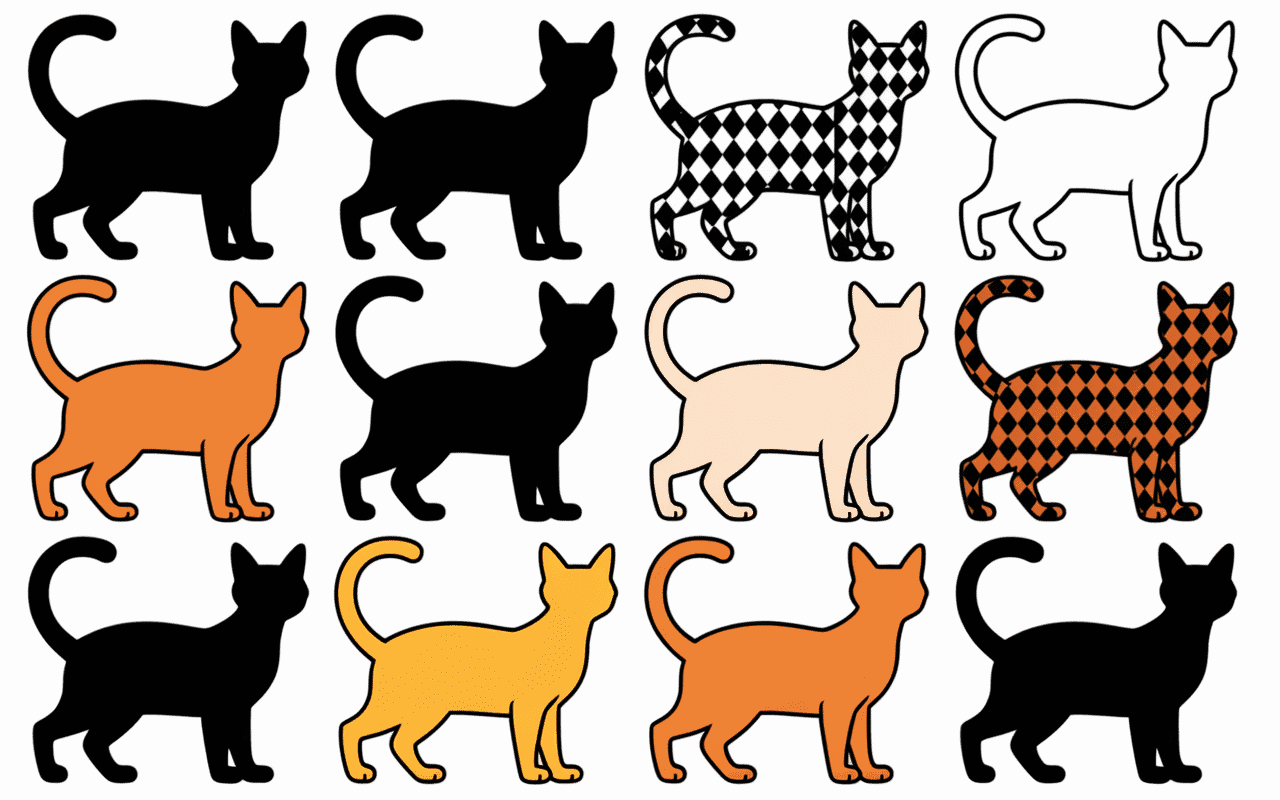 motifs variés des chats noir blanc