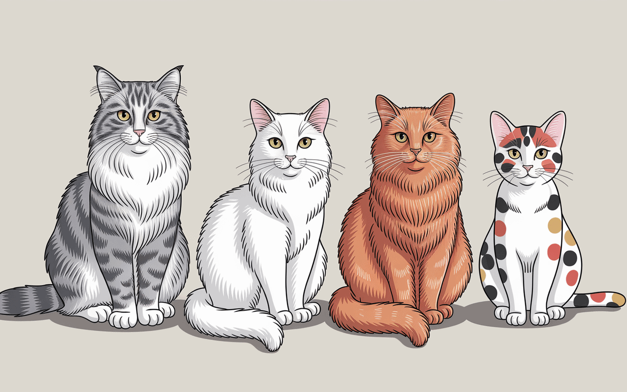 Illustration chats poilus différentes races