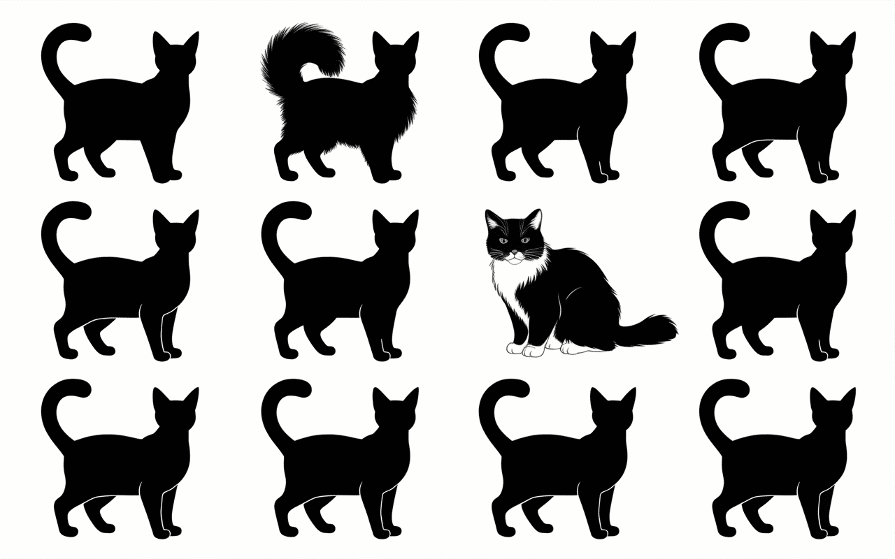 silhouettes races chaton noir et blanc