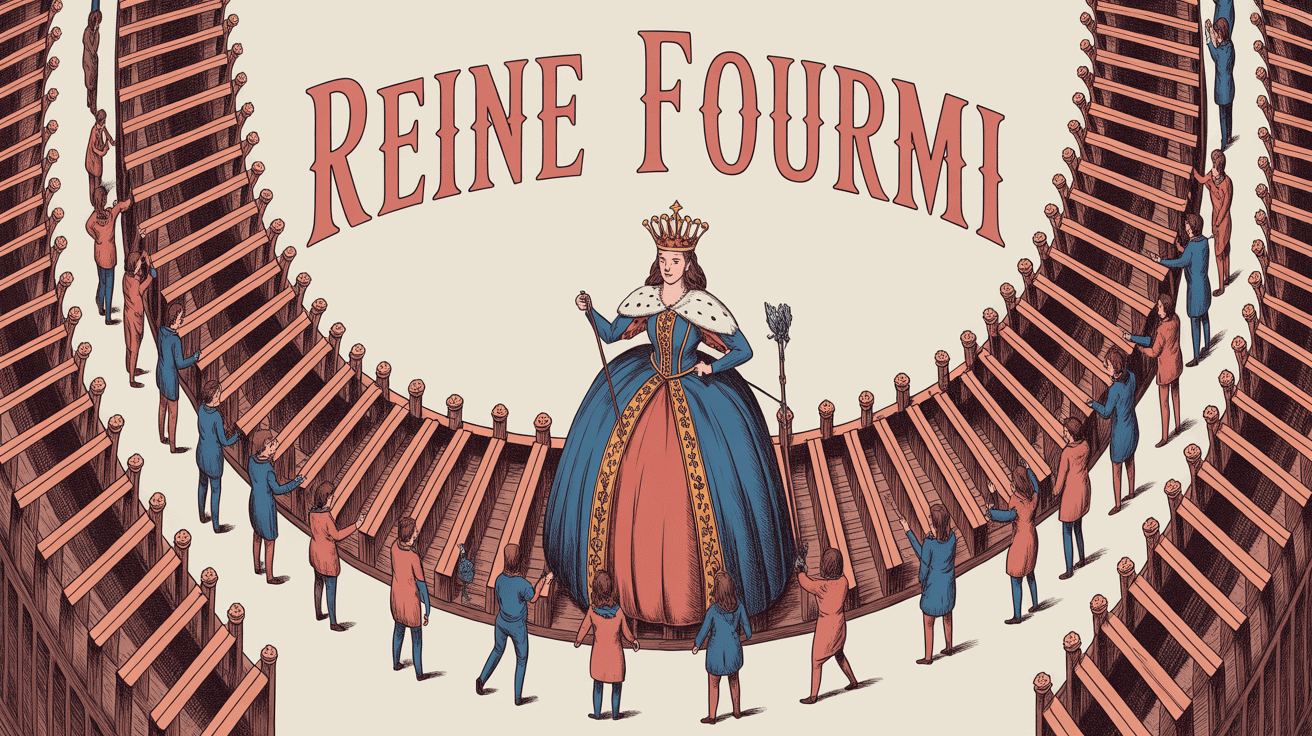 Grande reine fourmi entourée d'ouvrières