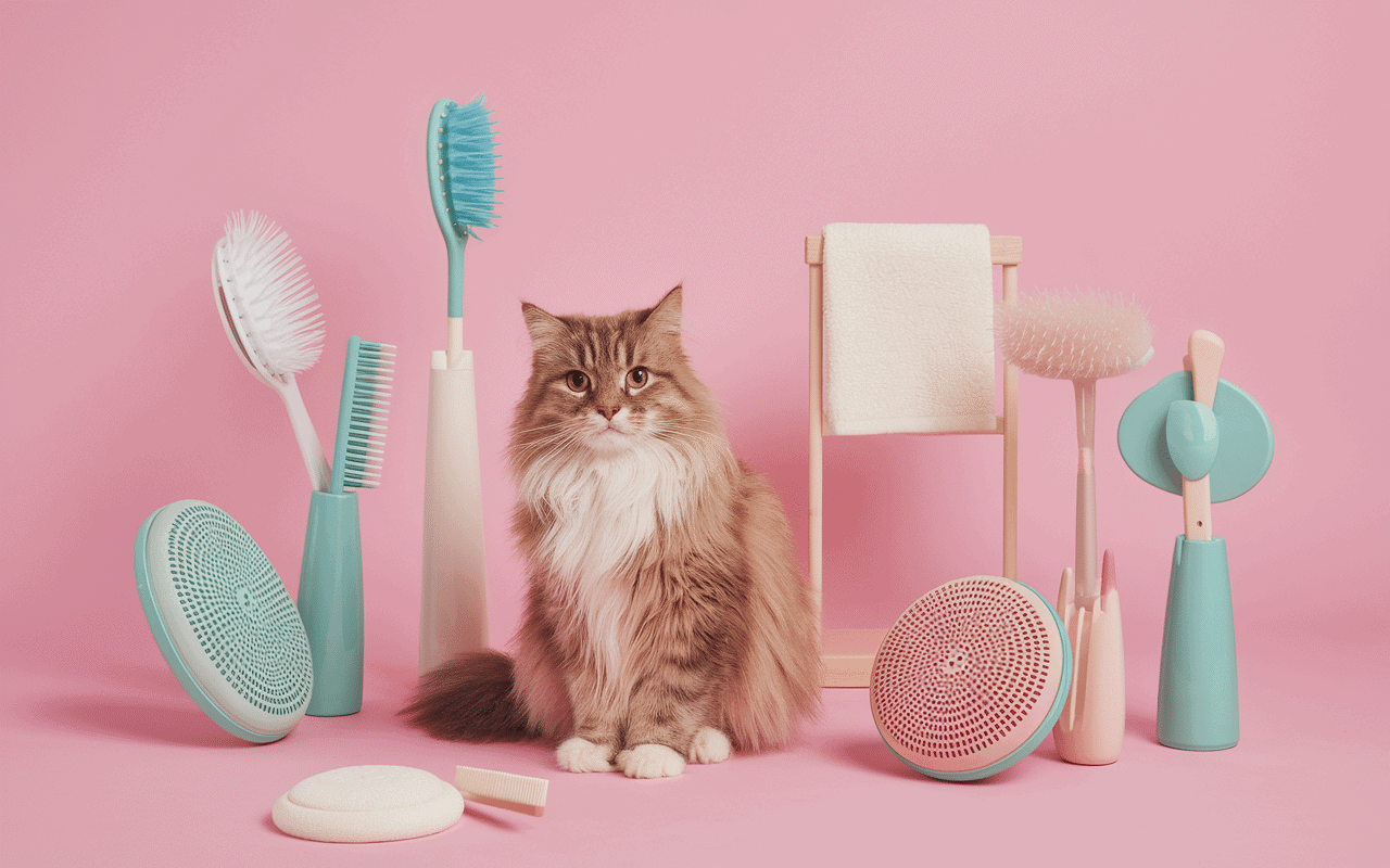 Chaton à poils longs toilettage brossage doux