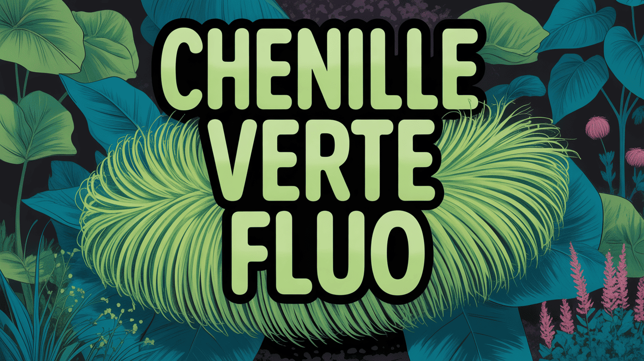 Chenille verte fluo sur feuille verte fond jardin