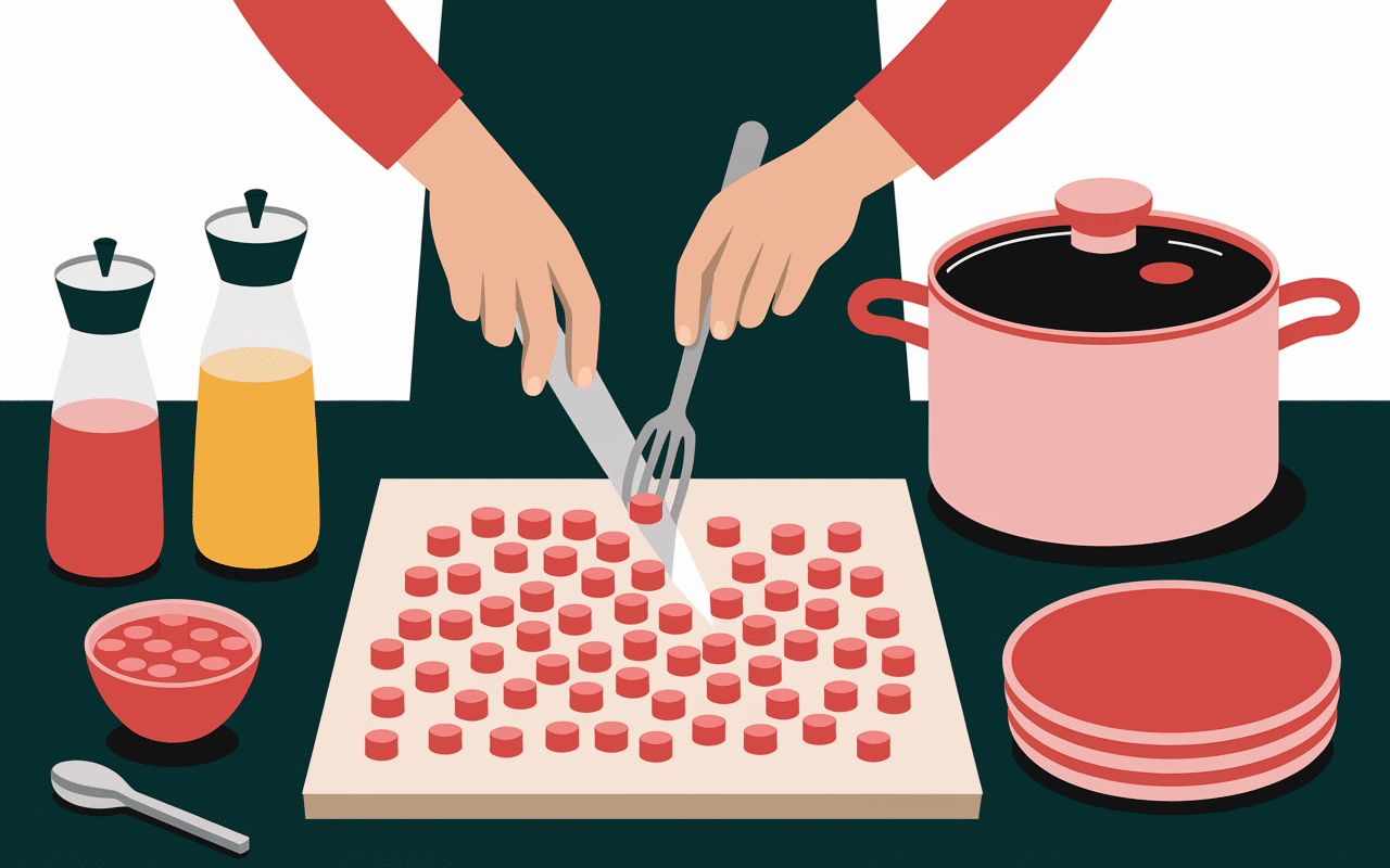 main découpe chou rouge chien