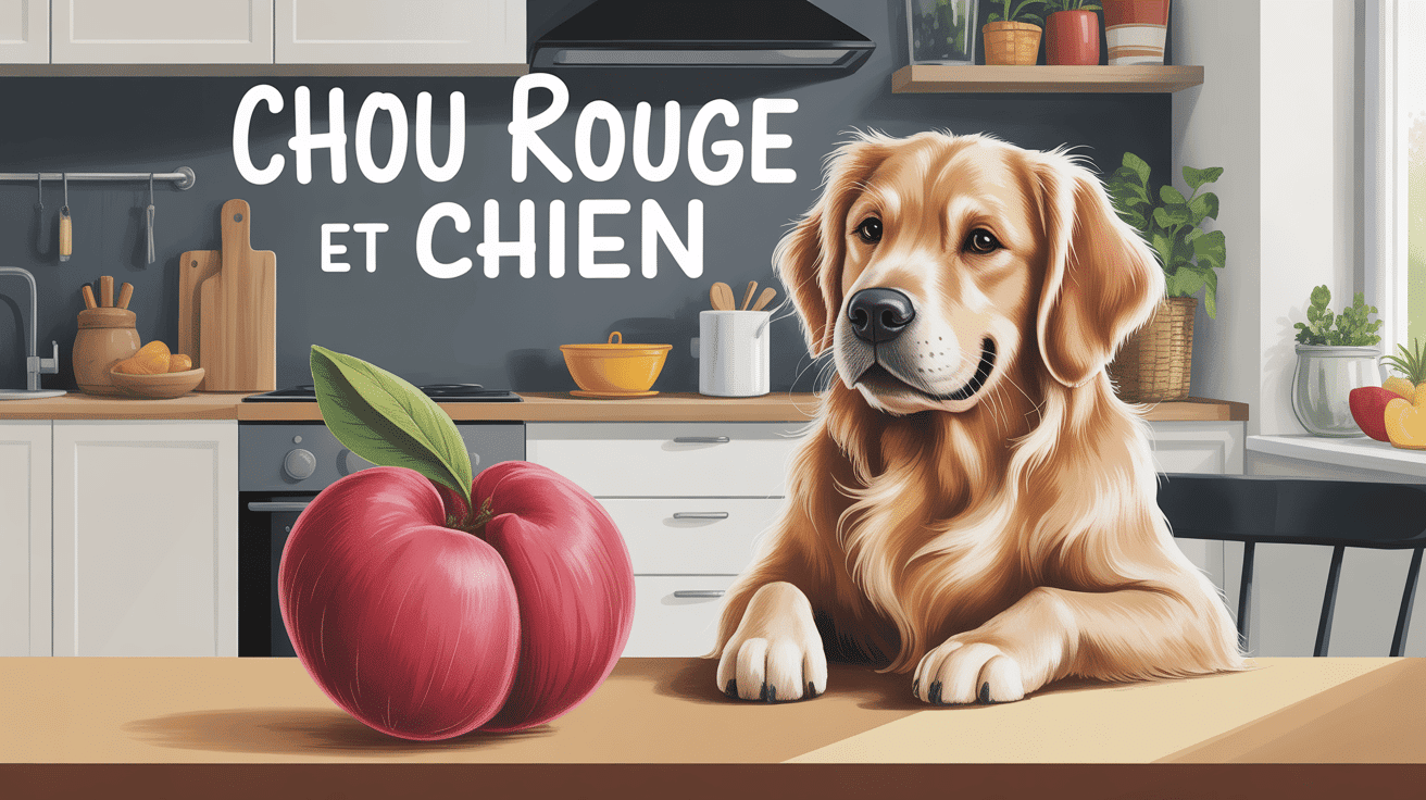 chien et chou rouge sur table cuisine