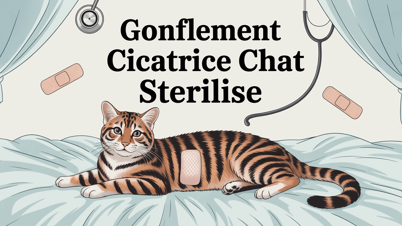 Chat allongé montrant gonflement cicatrice sterilisation chat