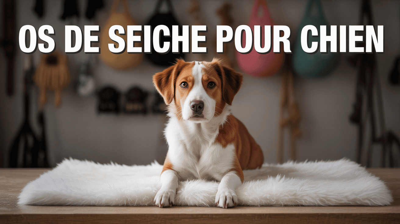 Chien devant os de seiche chien