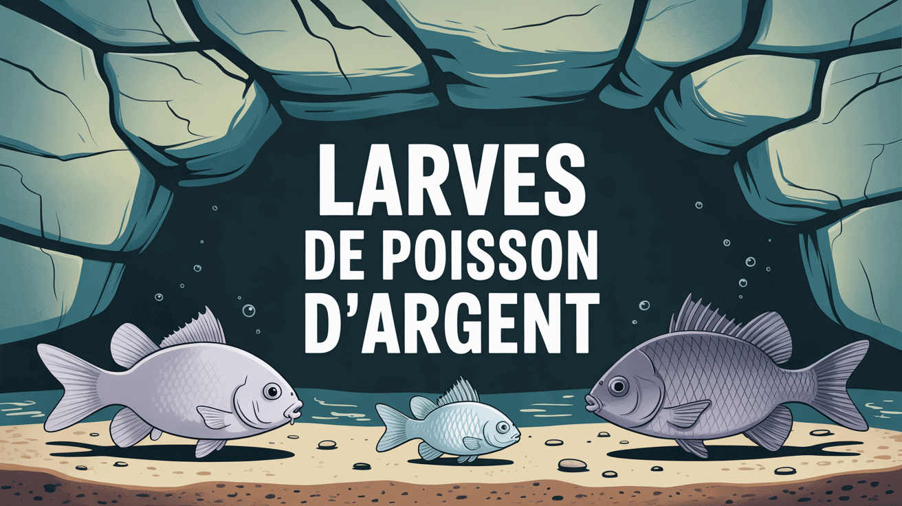 poisson d'argent larve à côté d'un adulte dans environnement humide