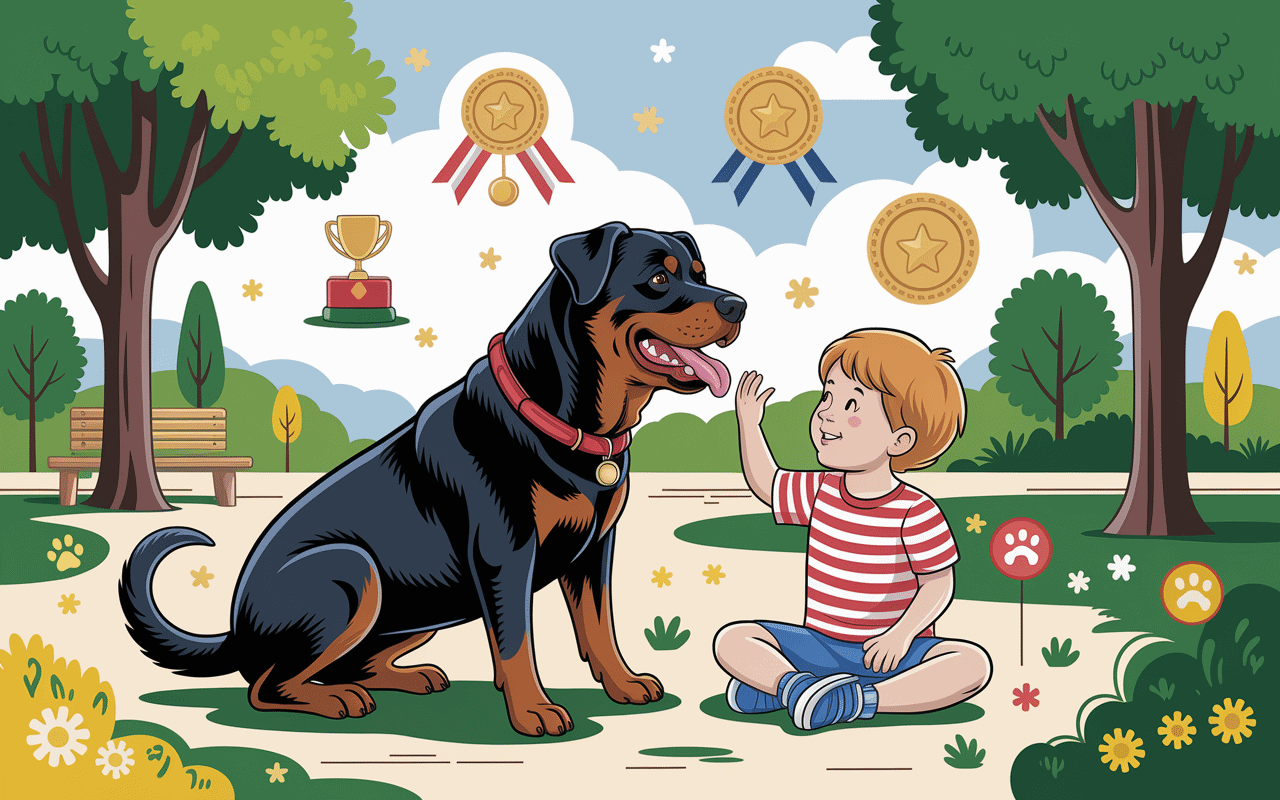 rottweiler mechant chatoyant sociable enfant parc