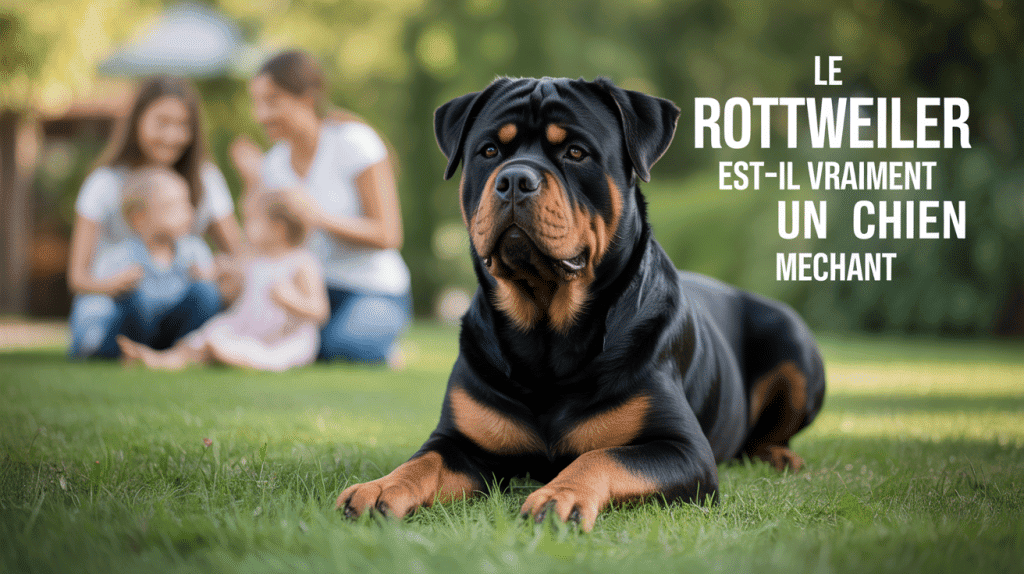 rottweiler mechant calme avec famille jardin