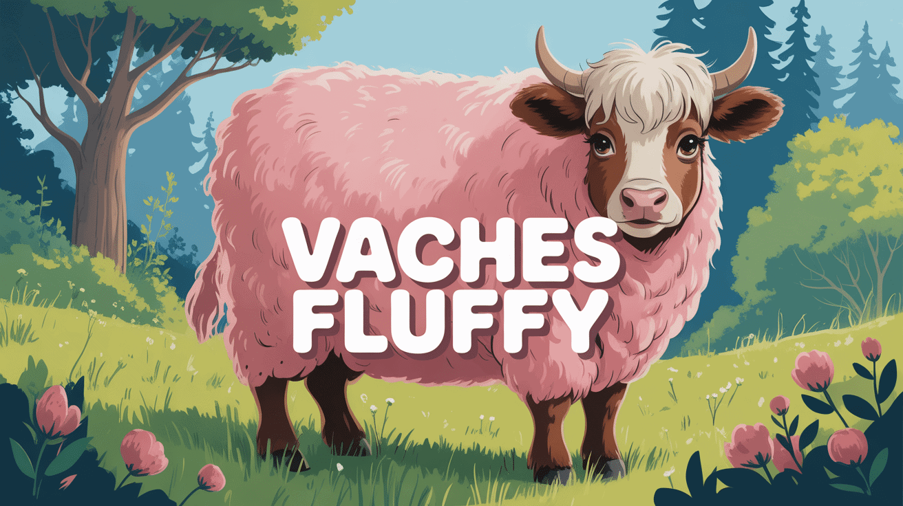 Vache fluffy peluche géante dans un pré verdoyant