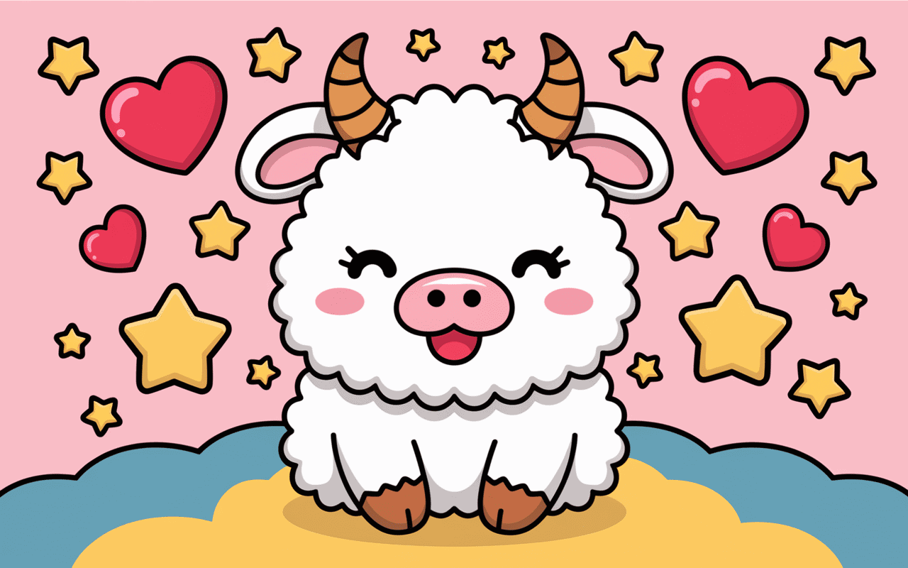 Vache fluffy duveteuse coeurs étoiles ambiance kawaii