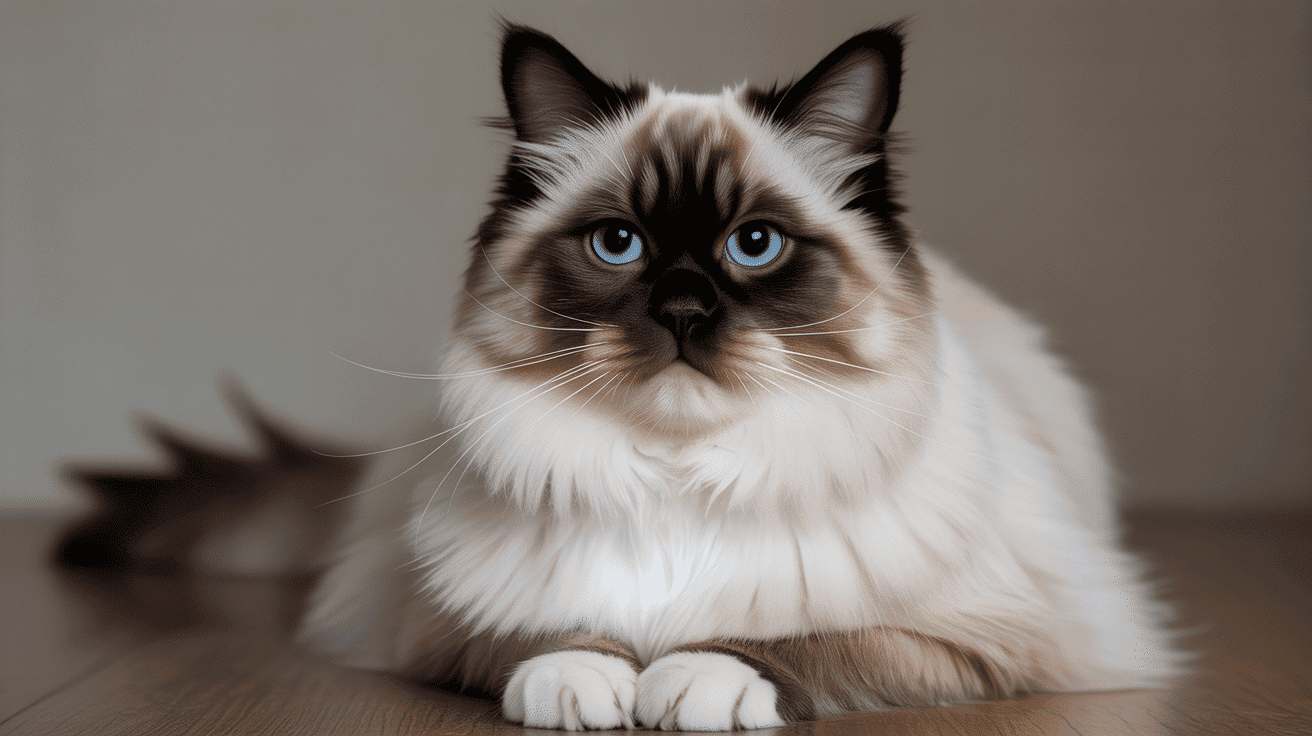 Gros plan le sacre de birmanie gants blancs yeux bleus