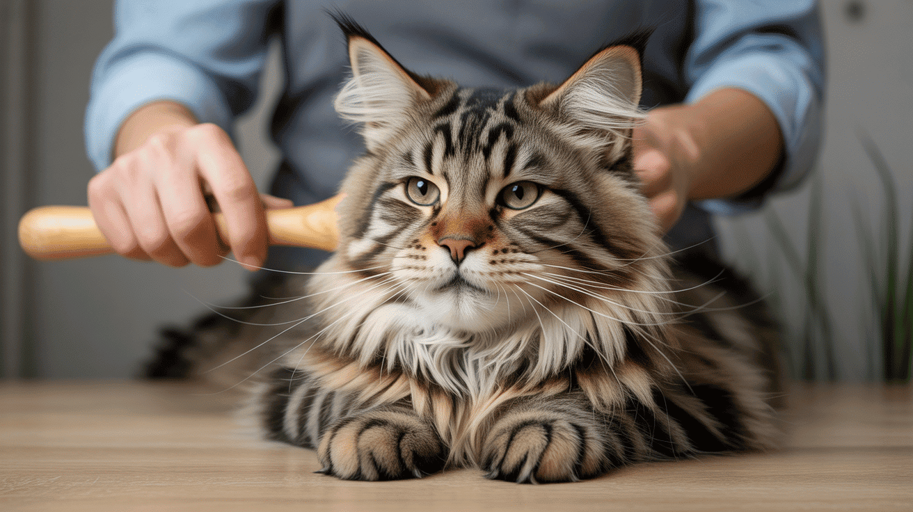 Brossage du pelage du chat Maine Coon