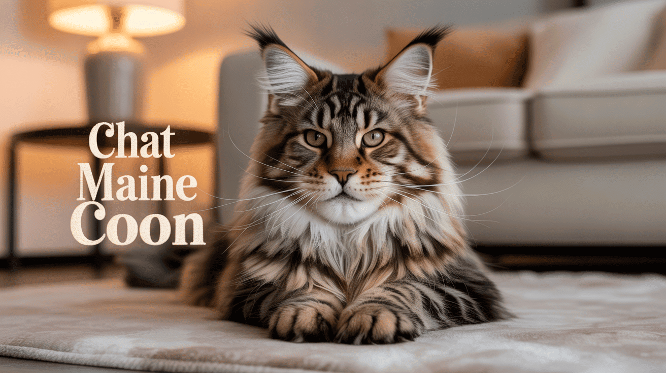 Le chat Maine Coon assis fièrement sur coussin