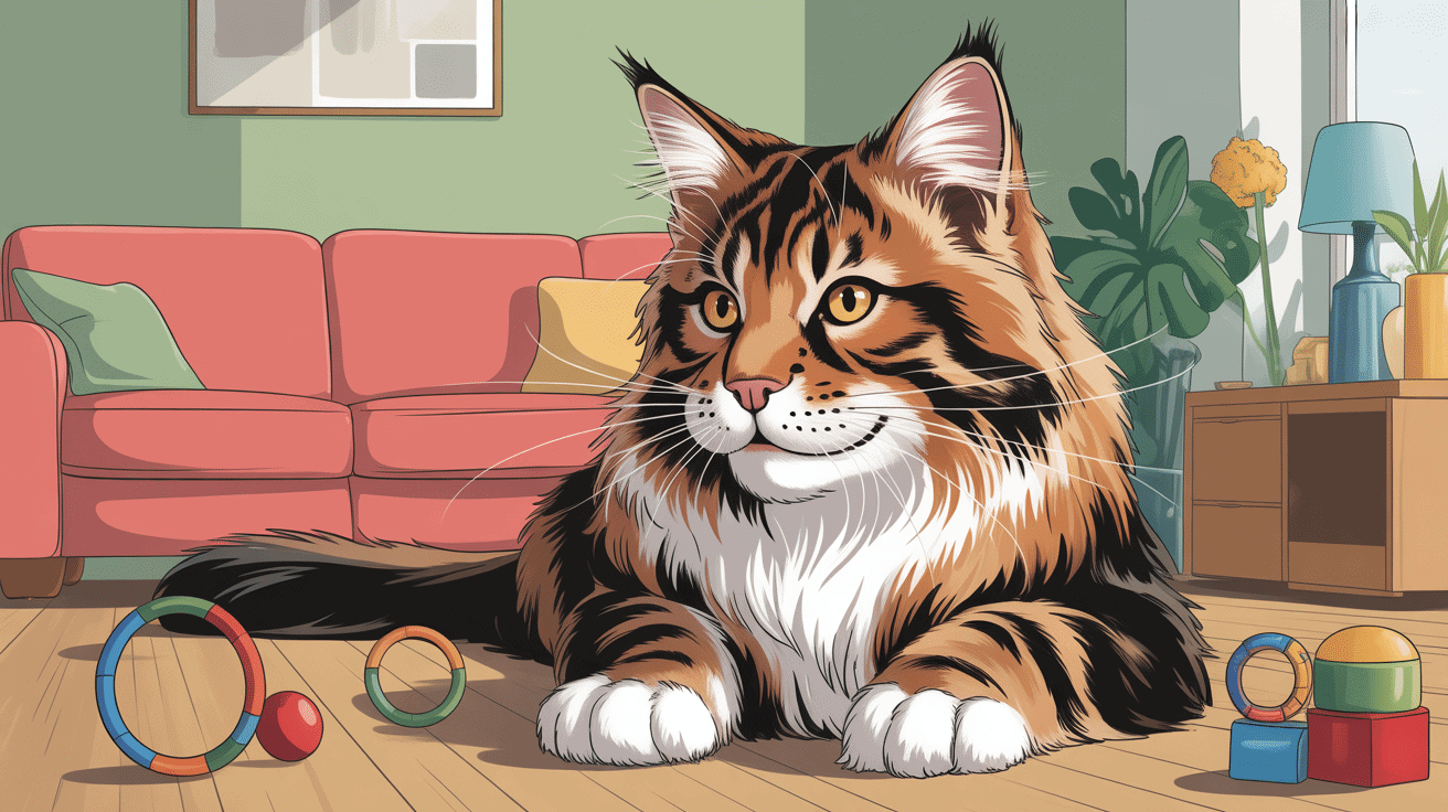 Le chat Maine Coon jouant avec des enfants