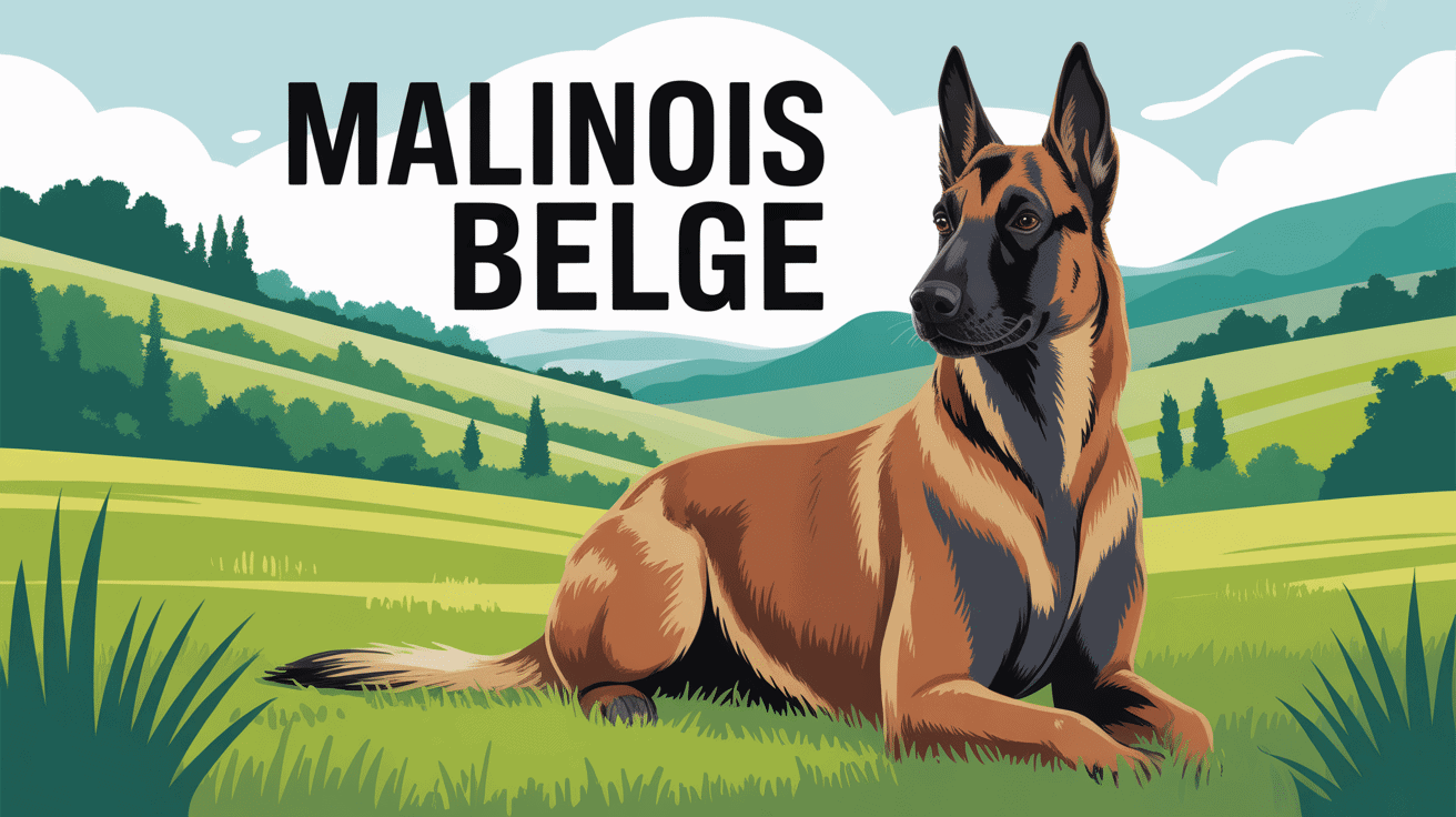 Illustration malinois belge attentif paysage pastoral