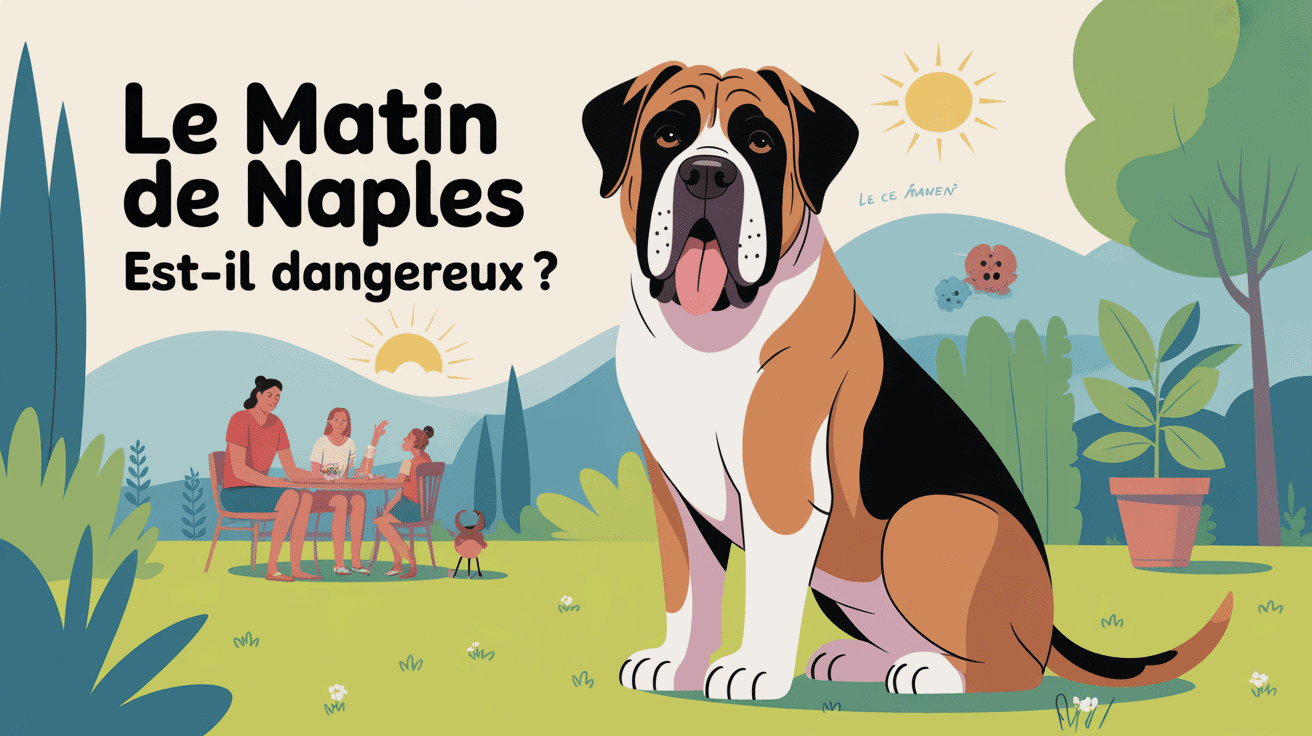 mâtin de naples dangereux assis avec famille illustration moderne