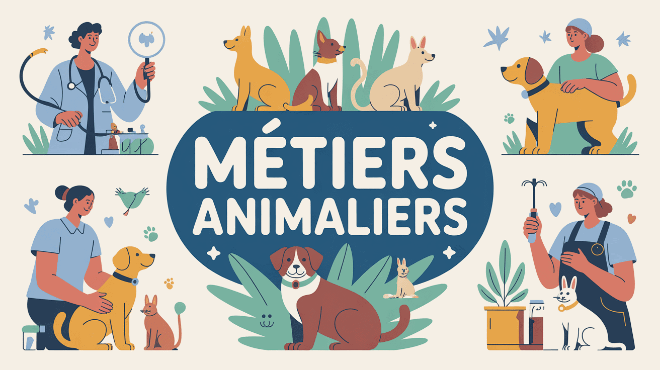 Metier animalier divers professionnels et animaux en illustration