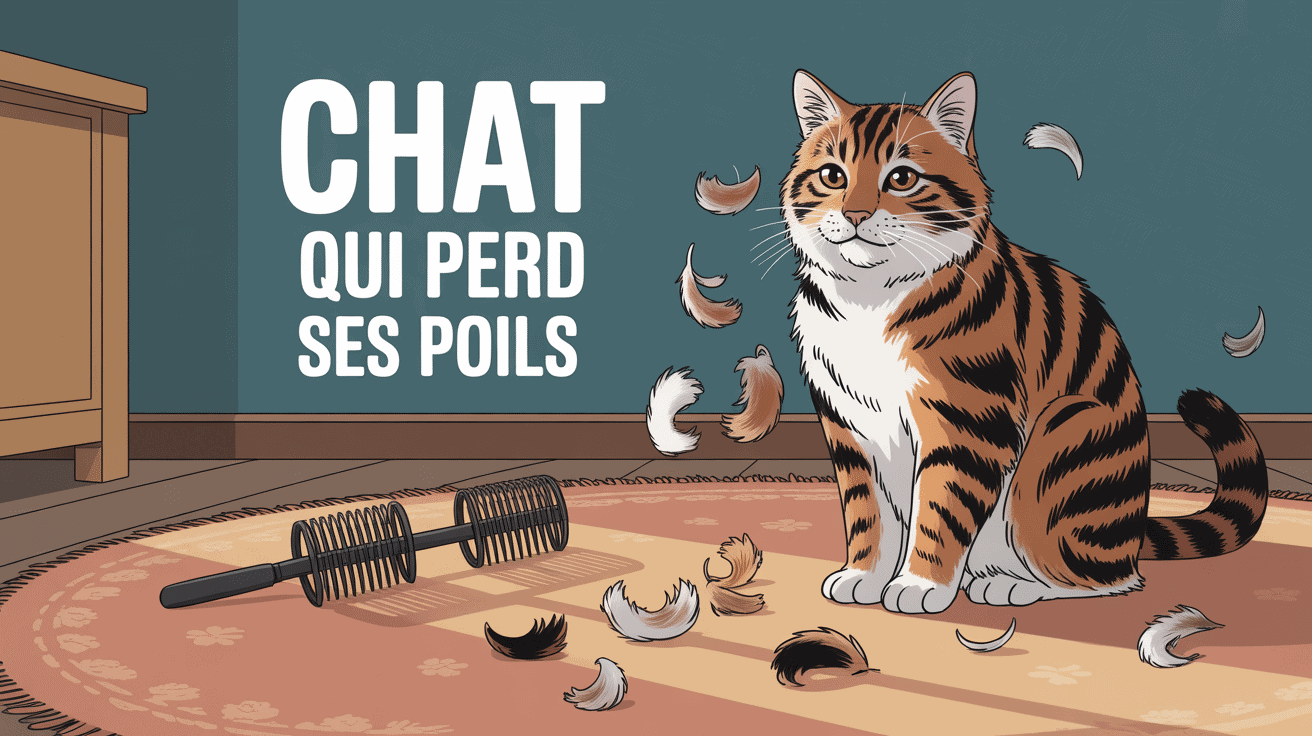 Mon chat perd ses poils illustration avec brosse et poils au sol
