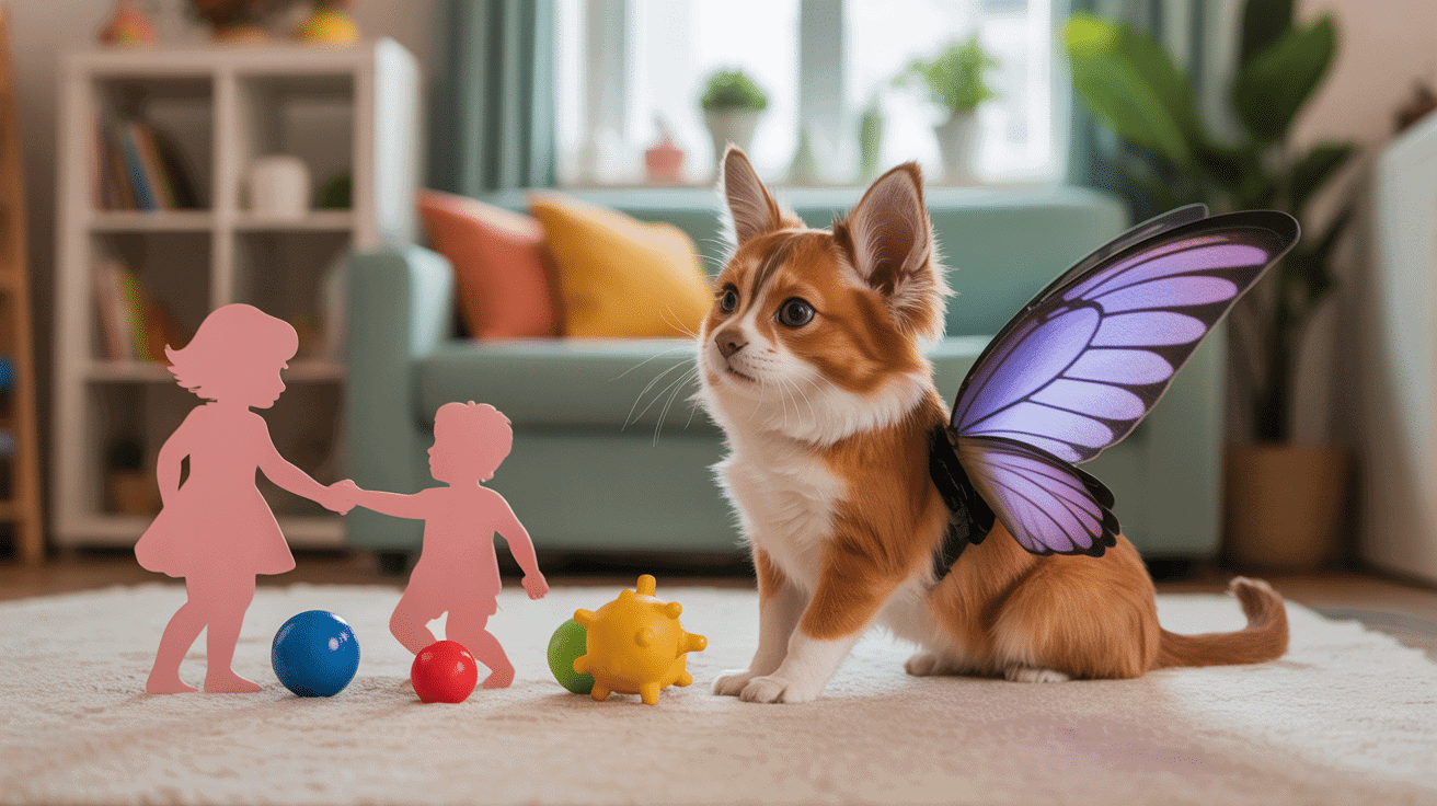 Pixie bob chat jouant enfants salon famille