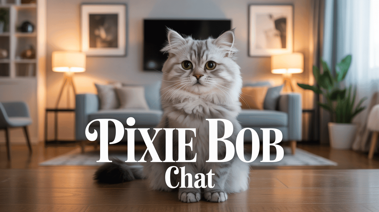 Pixie bob chat pelage tacheté queue courte dans salon