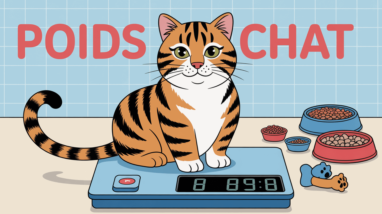 poids chat assis sur balance avec accessoires