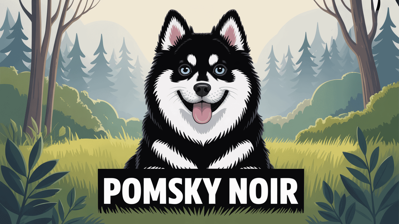 pomsky noir yeux bleus illustration realiste