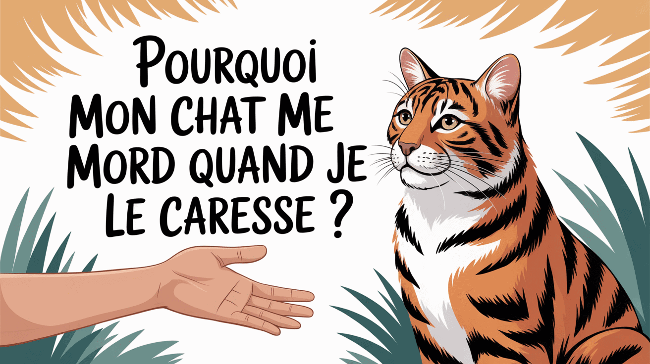 Chat tigré calme main humaine caresse illustration pourquoi les chats mordent quand on les caressent
