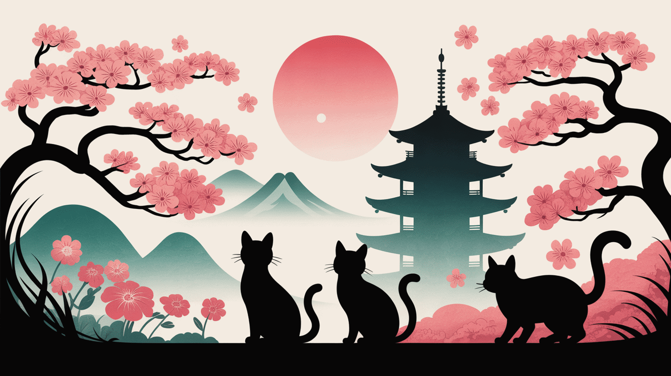Race chat japonais bobtail silhouette histoire paysage