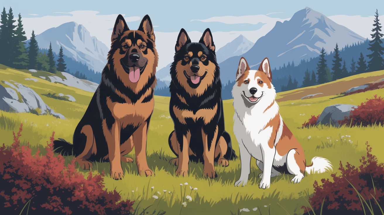 Trois race chien loup paysage montagne