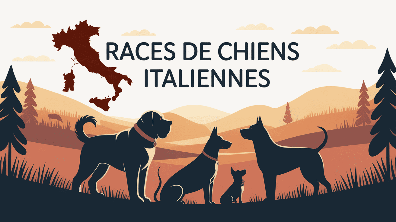 Illustration carte Italie silhouettes races de chiens italiens